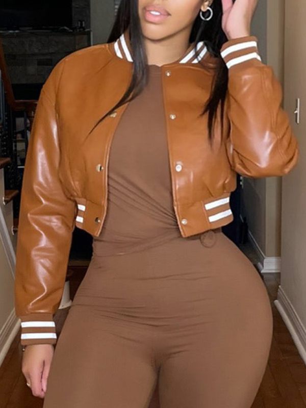 Faux Leather Bomber Jacket (5 Colors)