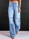 Ripped-Knee Wide-Leg Jeans