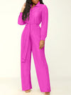 Solid Button-Front Tied Jumpsuit